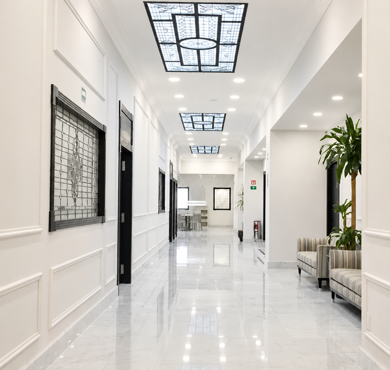 Pasillo interior de sucursal J. García López
